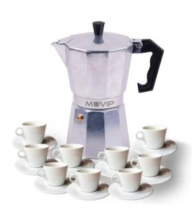 Muvip MV0602 Cafetera de Aluminio - Capacidad 9 Tazas - Mango Ergonomico - Antiadherente - Apta para Placas Electricas, Vitrocer
