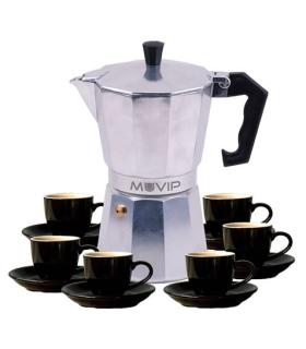 Muvip MV0604 Cafetera de Aluminio - Capacidad 6 Tazas - Mango de Baquelita Termoresistente Ergonomico - Apta para Placas Electri