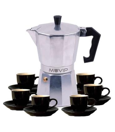 Muvip MV0604 Cafetera de Aluminio - Capacidad 6 Tazas - Mango de Baquelita Termoresistente Ergonomico - Apta para Placas Electri