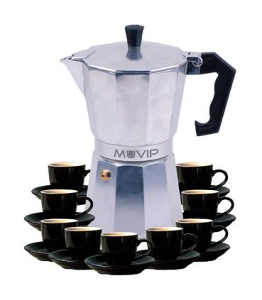 Muvip MV0605 Cafetera de Aluminio - Capacidad 9 Tazas - Mango de Baquelita Termoresistente Ergonomico - Apta para Placas Electri