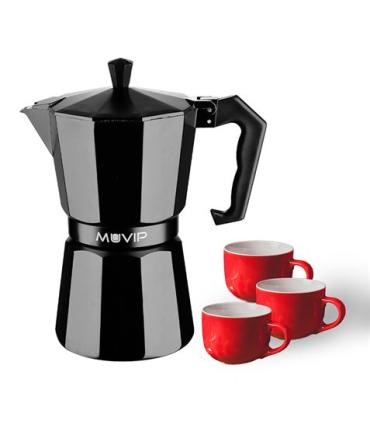 Muvip MV0606 Cafetera de Aluminio - Capacidad 3 Tazas - Mango Ergonomico - Antiadherente - Apta para Placas Electricas, Vitrocer