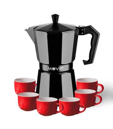 Muvip MV0607 Cafetera de Aluminio - Capacidad 6 Tazas - Mango Ergonomico - Antiadherente - Apta para Placas Electricas, Vitrocer