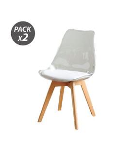 Muvip Pack 2 Sillas Design D1000 - Patas Macizas de Madera - Cojin Acolchado en la Base - Color Blanco
