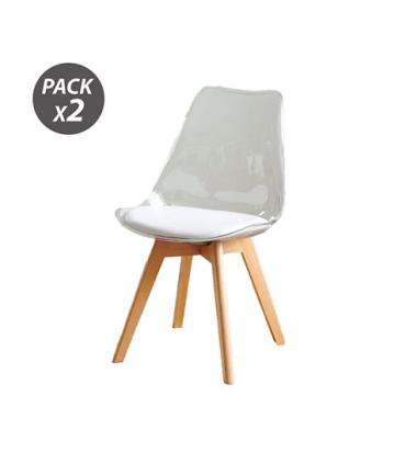 Muvip Pack 2 Sillas Design D1000 - Patas Macizas de Madera - Cojin Acolchado en la Base - Color Blanco