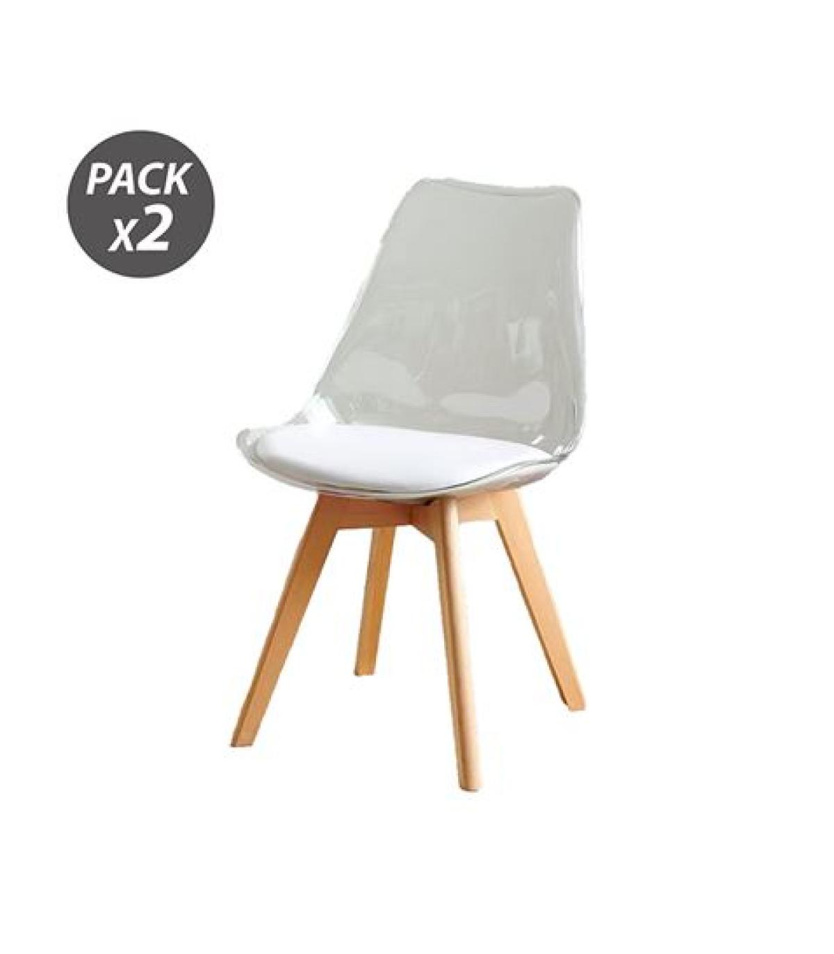 Muvip Pack 2 Sillas Design D1000 - Patas Macizas de Madera - Cojin Acolchado en la Base - Color Blanco