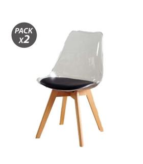 Muvip Pack 2 Sillas Design D1000 - Patas Macizas de Madera - Cojin Acolchado en la Base - Color Blanco/Negro