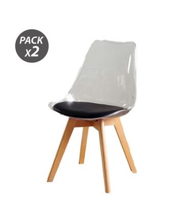 Muvip Pack 2 Sillas Design D1000 - Patas Macizas de Madera - Cojin Acolchado en la Base - Color Blanco/Negro