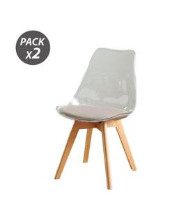 Muvip Pack 2 Sillas Design D1000 - Patas Macizas de Madera - Cojin Acolchado en la Base - Color Blanco/Marron