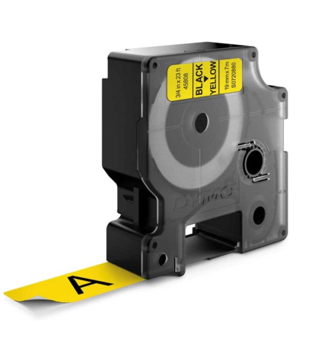 Dymo D1 45808 Cinta de Etiquetas Original para Rotuladora - Texto Negro sobre Fondo Amarillo - Ancho 19mm x Largo 7m