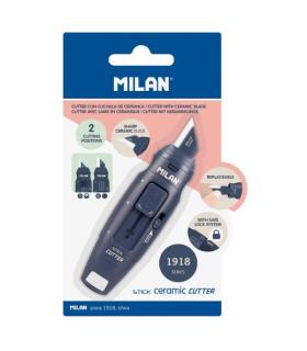 Milan Coleccion 430 Cutter de Hoja Ceramica Reemplazable - Cuchilla con Protector - Bloqueo de Seguridad - Color Azul