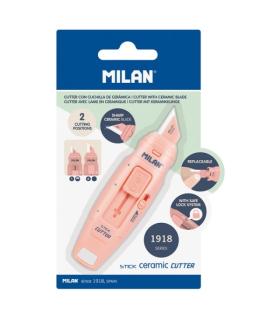 Milan Coleccion 430 Cutter de Hoja Ceramica Reemplazable - Cuchilla con Protector - Bloqueo de Seguridad - Color Rosa