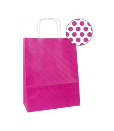 Apli Pack de 50 Bolsas Kraft - Alta Resistencia - Asas rizadas - Reutilizables y reciclables - Color Fucsia