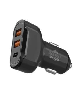 Urban Factory Powee Cargador de Coche 30W - 2 Puertos USB-A + 1 puerto USB-C - Color Negro