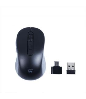 Ewent EW3204 Raton Inalambrico USB 1600dpi - 6 Botones - Receptor USB-A y USB-C - Uso Ambidiestro - Color Negro/Gris