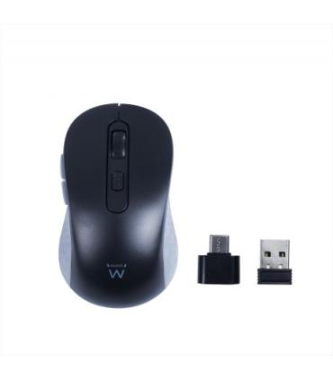 Ewent EW3204 Raton Inalambrico USB 1600dpi - 6 Botones - Receptor USB-A y USB-C - Uso Ambidiestro - Color Negro/Gris