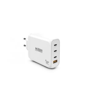 Urban Factory Powee Cargador USB-C GaN de 100W - 3 Puertos USB-C de 65W + 1 Puerto USB-A de 18W - Carga Rapida - Color Blanco