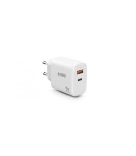 Urban Factory Powee Cargador USB-C GaN de 65W - 1 Puerto USB-C de 45W + 1 Puerto USB-A de 18W - Carga Rapida - Color Blanco