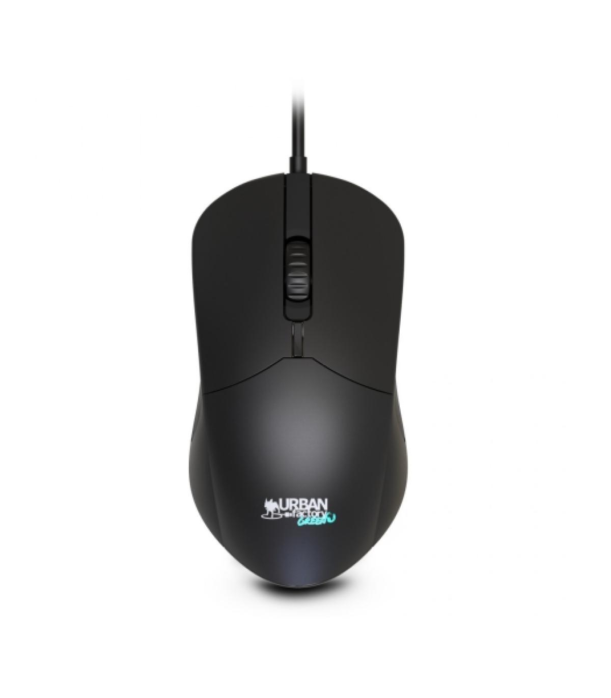 Urban Factory Cyclee Raton con Cable - 1200dpi - Conexion USB-A - Adaptador a USB-C - Uso Ambidiestro - Color Negro