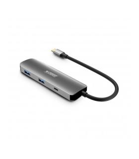 Urban Factory Hubee HUB 4 en 1- USB-C Macho - USB-A/USB-C/HDMI Hembra - 100W PD - Color Gris Metal