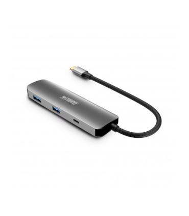 Urban Factory Hubee HUB 4 en 1- USB-C Macho - USB-A/USB-C/HDMI Hembra - 100W PD - Color Gris Metal