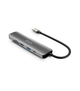 Urban Factory Hubee HUB 6 en 1 - USB-C Macho - USB-A/HDMI/USB-C/SD/MSD Hembra - 100W PD - Color Gris Metal