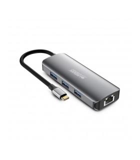Urban Factory Hubee HUB 8 en 1 - USB-C Macho - USB-A/HDMI/RJ45/USB-C/SD/MSD Hembra - 100W PD - Color Gris Metal