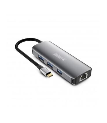 Urban Factory Hubee HUB 8 en 1 - USB-C Macho - USB-A/HDMI/RJ45/USB-C/SD/MSD Hembra - 100W PD - Color Gris Metal