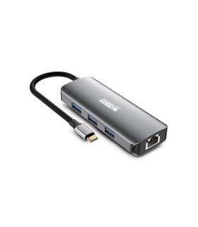 Urban Factory Hubee HUB 7 en 1 - USB-C Macho - USB-A/HDMI/RJ45/USB-C Hembra - 100W PD - Color Gris Metal
