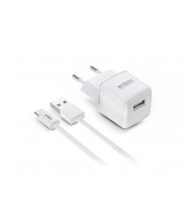 Urban Factory Powee Cargador de Pared USB-A 2.4 A/12W - Cable USB-A a USB-C de 1m - Color Blanco