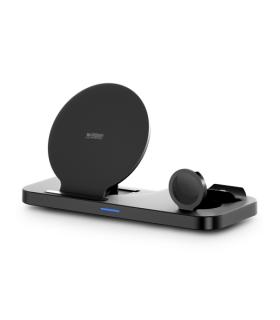 Urban Factory Powee Cargador Inalambrico 3 en 1 con Funcion Soporte 15W - Smartphone / Smartwatch / Auriculares - Color Negro