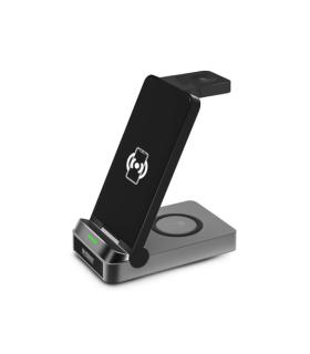 Urban Factory Powee Pro Cargador Inalambrico 3 en 1 con Funcion Soporte 22.5W - Smartphone / Smartwatch / Auriculares - Color Ne