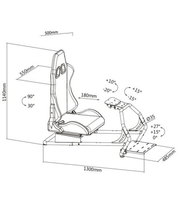 Cromad R2 Asiento Simulador de Carreras - Soporte para Pedales y Volante - Totalmente Ajustable - Robusto - Peso Max. 100kg