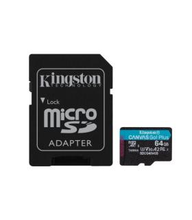 Kingston Tarjeta Micro SDXC 64GB UHS-I U3 V30 Clase 10 200MB/s Canvas Go Plus con Adaptador
