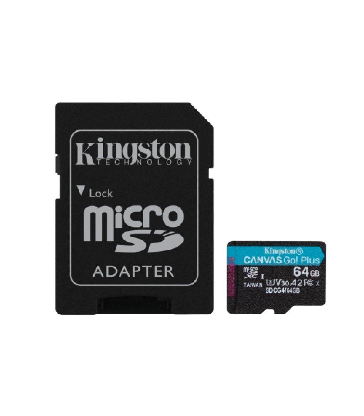 Kingston Tarjeta Micro SDXC 64GB UHS-I U3 V30 Clase 10 200MB/s Canvas Go Plus con Adaptador