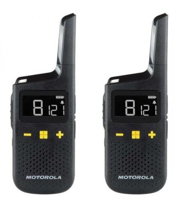 Motorola XT185 Pack 2 Walkie Talkies - 16 Canales PMR446 + 121 Codigos - Alcance de hasta 8km - Autonomia hasta 24h