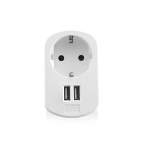 Ewent Cargador de Pared 2xUSB-A + Toma de Corriente - 17W - Color Blanco
