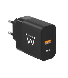 Ewent EW1327 Cargador GaN Universal de Pared 45W Ultrarapido - 1x USB-C PD 3.0 & PPS, 1x USB-A QC 2.0 - Color Negro
