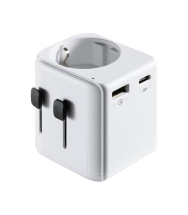 Ewent EW1472 Cargador de Viaje Universal - 1xUSB-C, 2xUSB - 15W - USA, UK, AUS, China - Color Blanco
