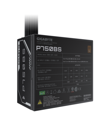GIGABYTE P750BS Fuente de Alimentación - PCI-E 6+2 Pin x 4, 80 PLUS Bronze, Ventilador de 120 mm, Compatible con ATX, Enchufe EU