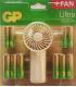 GP Ultra Alcalina Pack de 12 Pilas AAA + 12 Pilas AA + Ventilador de Mano de Regalo