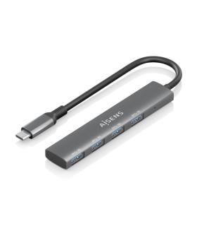 Aisens Hub USB-C Ultra Delgado - 1xUSB3.1 Gen1 + 4xUSB3.0 - Alta Velocidad 5 Gbps - Alimentacion USB-C - Cable 15cm - Color Gris