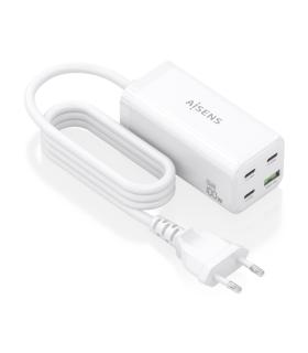 Aisens Cargador GAN 100W - 3xUSB-C PD3.0, QC4.0, QC5.0 - 1xUSB-A QC3.0 - Cable 1.4 Metros - Color Blanco
