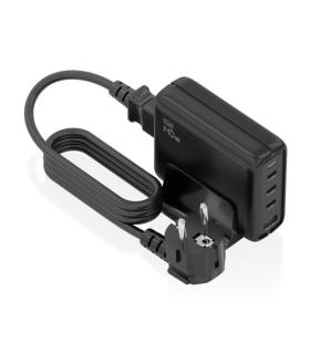 Aisens Cargador GAN 140W - 3xUSB-C PD3.0, QC4.0, QC5.0 - 1xUSB-A QC3.0 - Cable 1.4 Metros - Color Negro