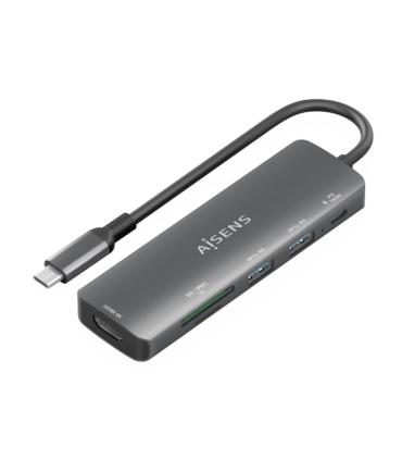 Aisens USB-C Dock 6 en 1 - USB-C a 1xHDMI - 2xUSB-A - 1xUSB-C PD 100W - 1xSD - 1xMicroSD - 15cm - Color Gris