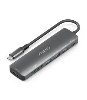 Aisens USB-C Dock 7 en 1 - USB-C a 1xHDMI - 3xUSB-A - 1xUSB-C 100W - 1xSD - 1xMicroSD - 15cm - Color Gris