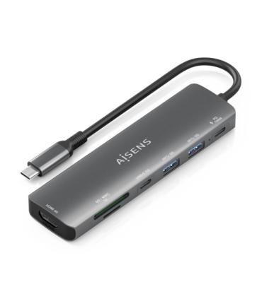 Aisens USB-C Dock 7 en 1 - USB-C a 1xHDMI - 2xUSB-A - 1xUSB-C - 1xUSB-C 100W - 1xSD - 1xMicroSD - 15cm - Color Gris