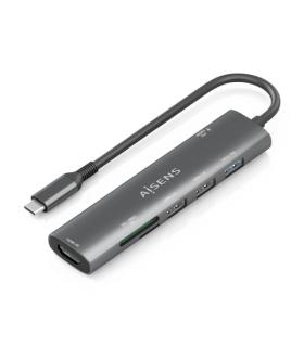 Aisens USB-C Dock 7 en 1 - USB-C a 1xHDMI - 2xUSB-A 2.0 - 1xUSB-A 3.0 - 1xUSB-C 100W - 1xSD - 1xMicroSD - 15cm - Color Gris