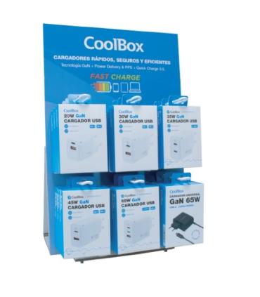 Coolbox Expositor con 18 Cargadores GaN - Quick Charge 3.0 - Power Delivery