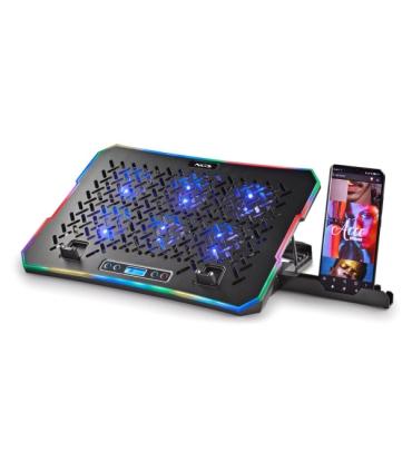 NGS HeroStand Base de Refrigeracion para Portatil Hasta 15.6" - 6 Ventiladores con LED Azul - Pantalla LCD con Botones de Contro