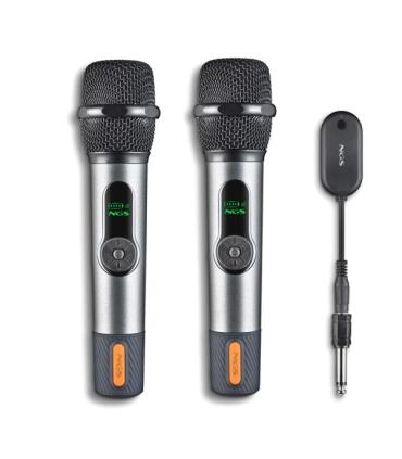 NGS SingerStar Duo Kit 2 Microfono Inalambrico Vocal - Tipo Dinamico - Sonido Potente y Claro - Entrada Jack 3.5 y Adaptador Jac